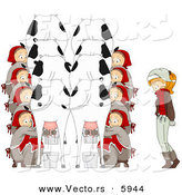 Cartoon Vector of a Christmas Girl with Eight Maids Milking Cows by BNP Design Studio