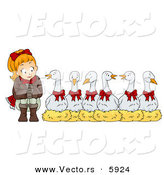 Cartoon Vector of a Christmas Girl with Six Geese a Laying by BNP Design Studio