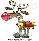 Cartoon Vector of a Christmas Reindeer Strapped to a Couple Rockets by Toonaday