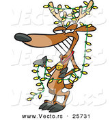 Cartoon Vector of a Christmas Reindeer Wearing Yellow Lights by Toonaday
