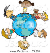Cartoon Vector of a Circle of Kids on a Small World by Toonaday