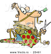 Cartoon Vector of a Clueless Man Trying to Wrap Christmas Gifts by Toonaday