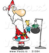 Cartoon Vector of a Cold, Skinny Santa Ringing Gold Bell for Donations by Toonaday