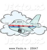 Cartoon Vector of a Commercial Airliner Plane Passing a Cloud in Flight by Toonaday