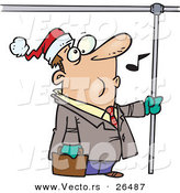 Cartoon Vector of a Commuting Man Whistling and Wearing a Santa Hat by Toonaday