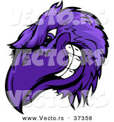 Cartoon Vector of a Competitive Purple Cartoon Raven Mascot Head Grinning by Chromaco