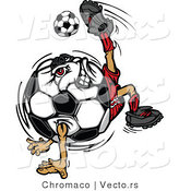 Cartoon Vector of a Competitive Soccer Ball Mascot Performing Technical Kick Back Trick by Chromaco