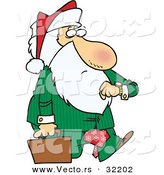 Cartoon Vector of a Corporate Santa Checking Time While Carrying Briefcase by Toonaday