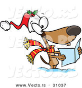 Cartoon Vector of a Dog Singing Christmas Carols Outside in the Snow by Toonaday