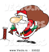 Cartoon Vector of a Fat Santa Looking at Tiny Chimney by Toonaday