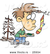 Cartoon Vector of a Financially Poor Christmas Boy Wanting More on Christmas by Toonaday