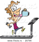 Cartoon Vector of a Fit Woman Running on a Treadmill and Drinking Juice from a Blender by Toonaday