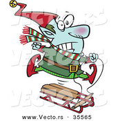 Cartoon Vector of a Freezing Christmas Elf Riding a Sled by Toonaday