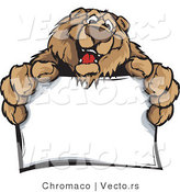 Cartoon Vector of a Friendly Bear Mascot Holding Blank Sign by Chromaco