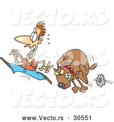 Cartoon Vector of a Frightened Man Running from a Big Mad Dog by Toonaday