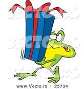 Cartoon Vector of a Frog Carrying Present by Toonaday