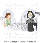 Cartoon Vector of a Funny Grim Reaper Boy Scaring His Injured Friend in a Medical Hospital by BNP Design Studio