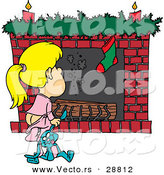 Cartoon Vector of a Girl Waiting for Santa to Crawl down the Fireplace by Toonaday