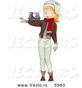 Cartoon Vector of a Girl with Two Turtle Doves for Christmas by BNP Design Studio