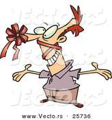 Cartoon Vector of a Goofy Man with a Red Present Bow on His Nose by Toonaday
