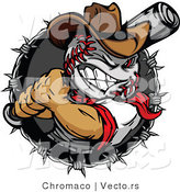 Cartoon Vector of a Grinning Baseball Cowboy Batting Within Barbed Wire Circle Icon by Chromaco