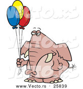 Cartoon Vector of a Grumpy Elephant Holding Balloons by Toonaday