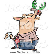 Cartoon Vector of a Guy Wearing Green Christmas Antlers on His Head by Toonaday