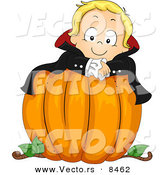 Cartoon Vector of a Halloween Vampire Boy on a Large Pumpkin by BNP Design Studio
