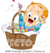 Cartoon Vector of a Happy Baby Boy Painting Easter Eggs in a Basket by BNP Design Studio