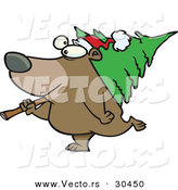 Cartoon Vector of a Happy Bear Carrying a Christmas Tree by Toonaday