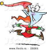 Cartoon Vector of a Happy Blue Female Christmas Elf Running Fast by Toonaday