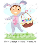 Cartoon Vector of a Happy Boy Carrying Easter Basket Full of Eggs by BNP Design Studio