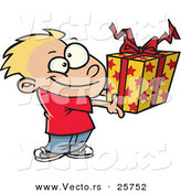 Cartoon Vector of a Happy Boy Holding Present by Toonaday