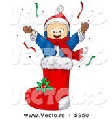 Cartoon Vector of a Happy Boy in Christmas Stocking by BNP Design Studio