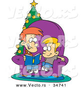 Cartoon Vector of a Happy Boy Reading Christmas Story to His Baby Brother by Toonaday