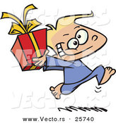 Cartoon Vector of a Happy Boy Running with a Present by Toonaday