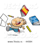 Cartoon Vector of a Happy Boy Tossing School Supplies While Running by Toonaday