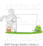 Cartoon Vector of a Happy Bunny Beside Blank Easter Sign by BNP Design Studio