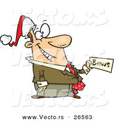 Cartoon Vector of a Happy Businessman with Christmas Bonus and Santa Hat by Toonaday