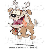 Cartoon Vector of a Happy Christmas Bulldog Wearing Reindeer Antlers by Toonaday