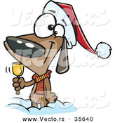 Cartoon Vector of a Happy Christmas Dog Ringing a Bell for Donations by Toonaday