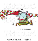 Cartoon Vector of a Happy Christmas Elf Carrying Big Candy Cane by Toonaday