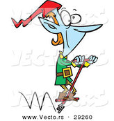 Cartoon Vector of a Happy Christmas Elf Jumping on Pogo Stick Toy by Toonaday