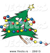 Cartoon Vector of a Happy Christmas Tree Character with Colorful Baubles by Toonaday