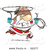 Cartoon Vector of a Happy Cowboy Santa Swinging Lasso Rope by Toonaday