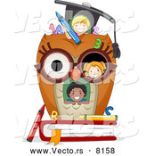 Cartoon Vector of a Happy Diverse Student Kids in an Owl School House by BNP Design Studio