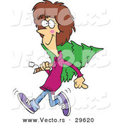Cartoon Vector of a Happy Girl Carrying a Christmas Tree by Toonaday