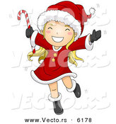 Cartoon Vector of a Happy Girl Dancing with Candy Cane on Christmas by BNP Design Studio