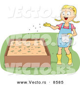 Cartoon Vector of a Happy Girl Fertilizing Plants in a Raised Garden Bed by BNP Design Studio
