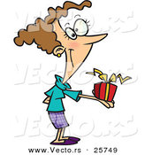 Cartoon Vector of a Happy Girl Giving Present by Toonaday